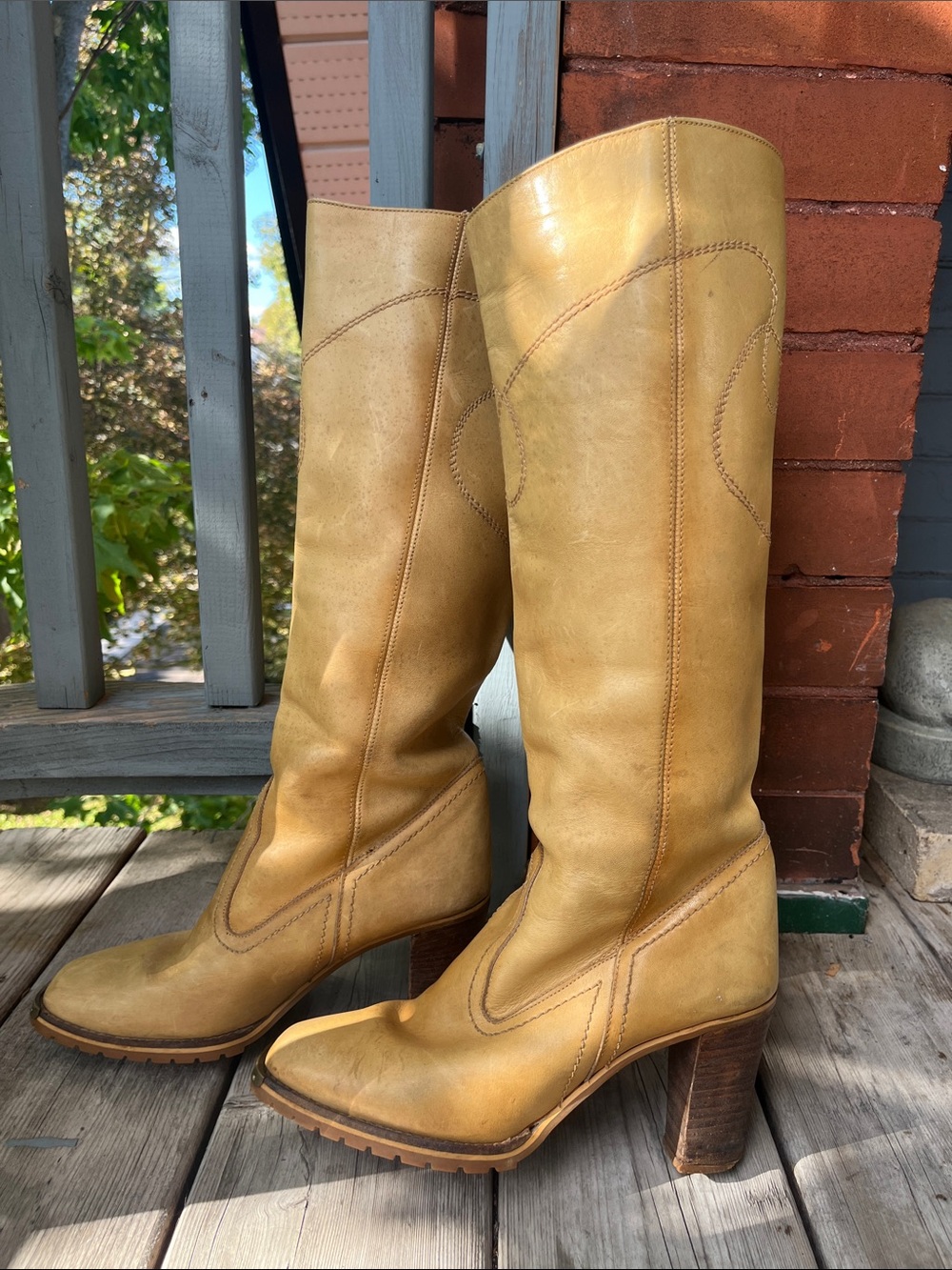 70s Women's Tall Leather Tan Butter Banana Vintage Boots